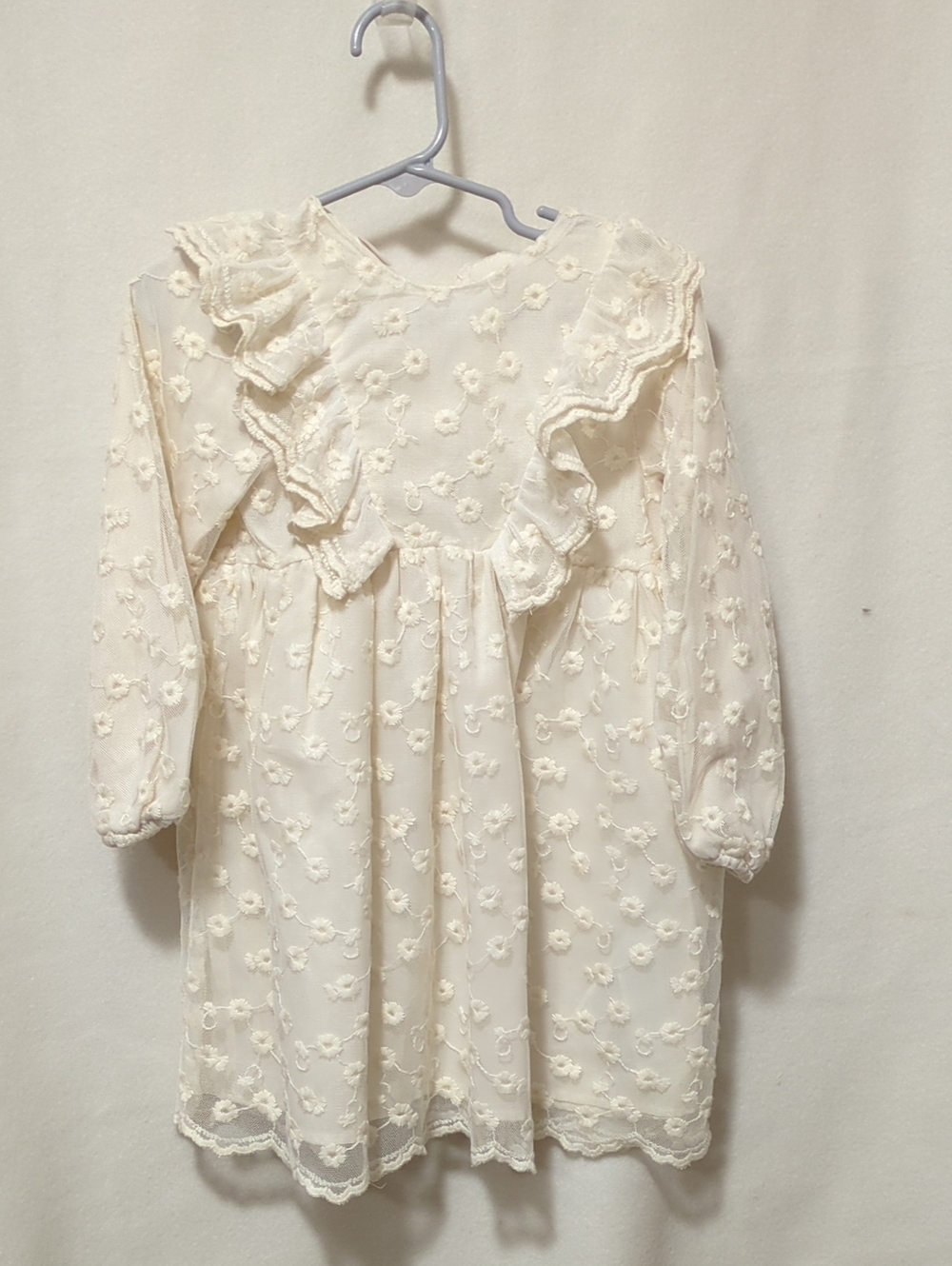 Zara Cream Embroidered Ruffle Dress
